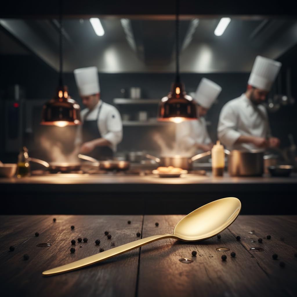 BNAZIND Chef Kunz Spoon Gold | Titanium Shiny 18/10 Stainless Steel Cooking Serving Spoon | 9 Inch Saucing, Plating, Basting, Quenelle, Daily Chef Spoons | Dishwasher safe