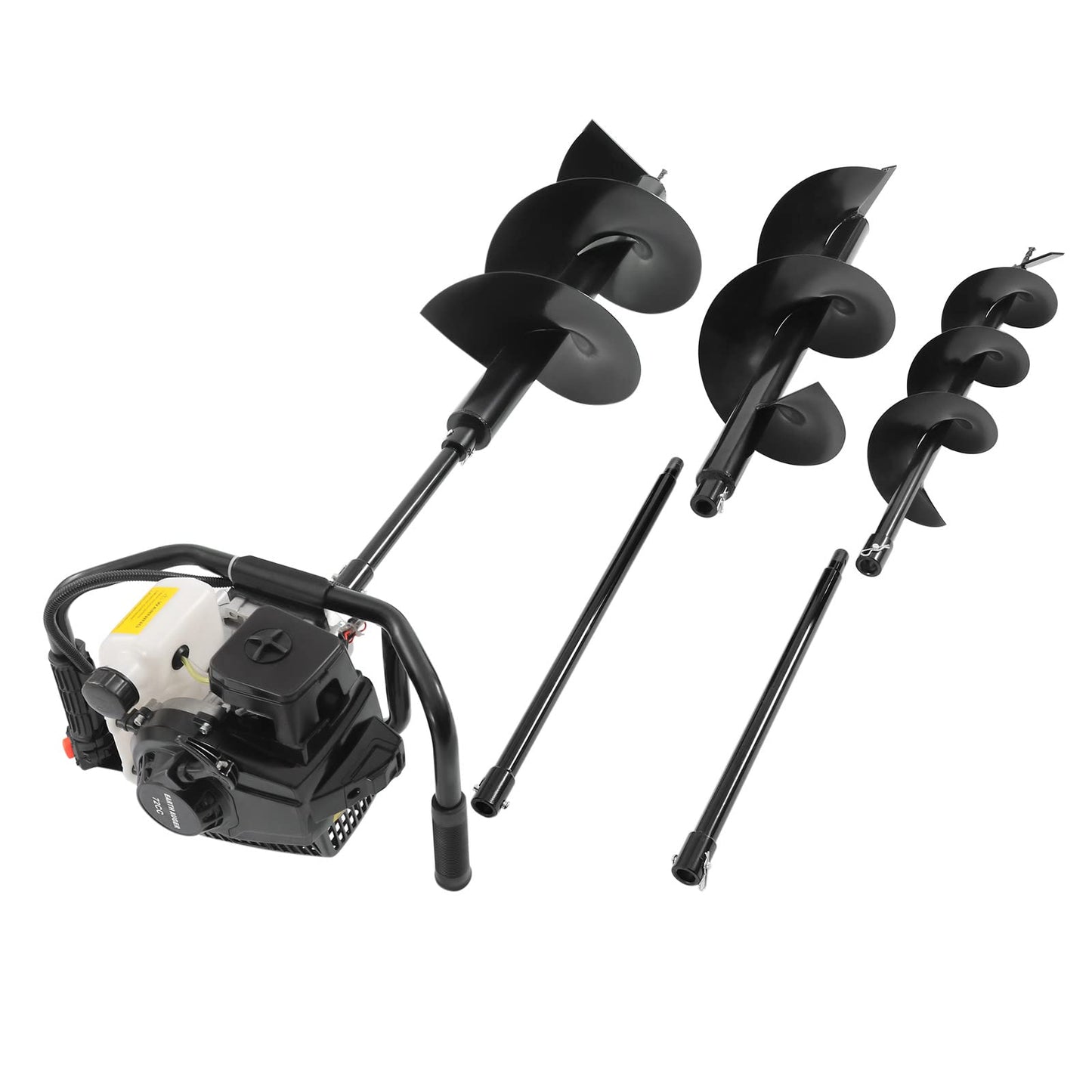 Auger Post Hole Digger, 72CC 2-Stroke 3000W Gas Powered Earth Post Hole Digger Fence Earth Auger Single Cylinder Air-Cooled Post Hole Digger with 3 Auger Drill Bits 6" 10" 12" for Farm Garden Plant