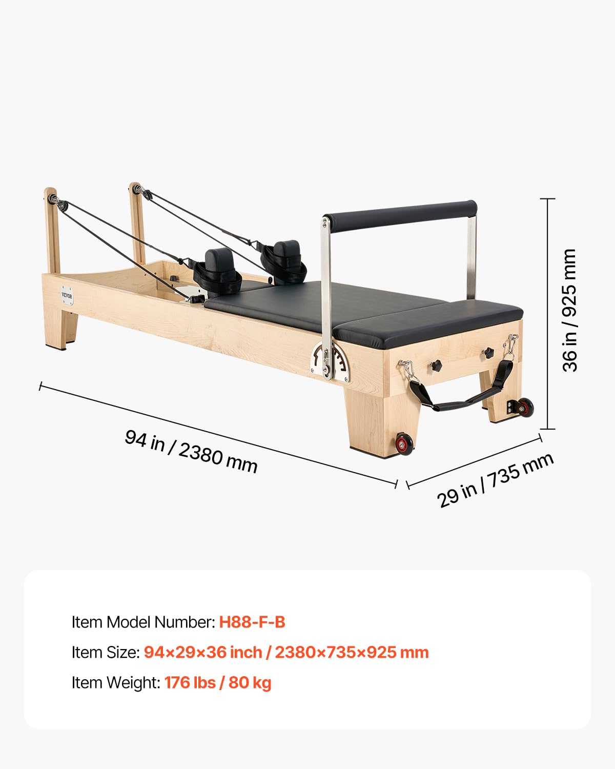 VEVOR Pilates Reformer Machine, Wooden Pilates Workout Equipment for Home Gym Studio Use, Pilates Bed with Dual Resistance- Spring & Cord, Reformer Set with Sitting Box, Up to 400 LBS