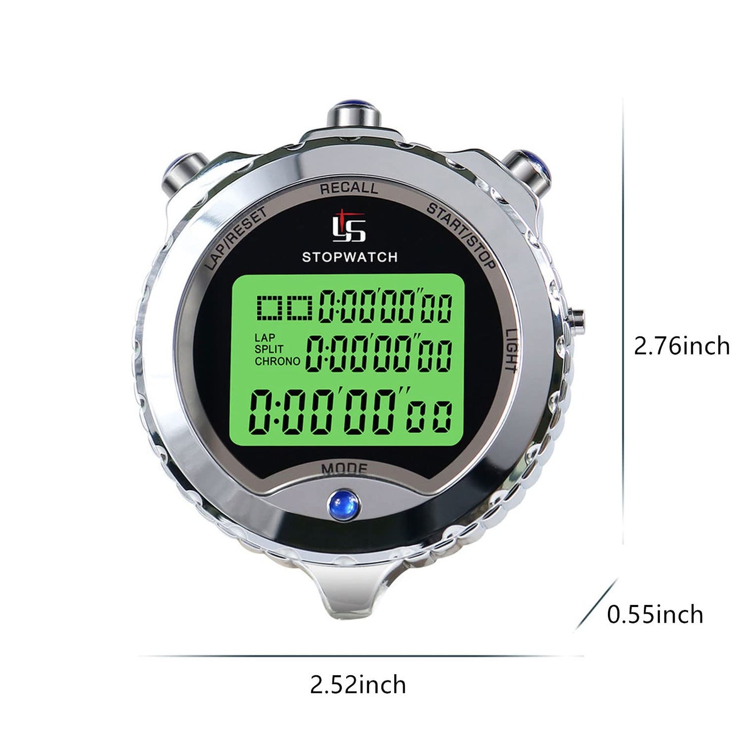 Rolilink Stopwatch with Backlight，100 Lap Metal Stop Watch for Sports with Alarm Countdown 0.01second Timing, Digital Stopwatches Timer for Sports and Competitions