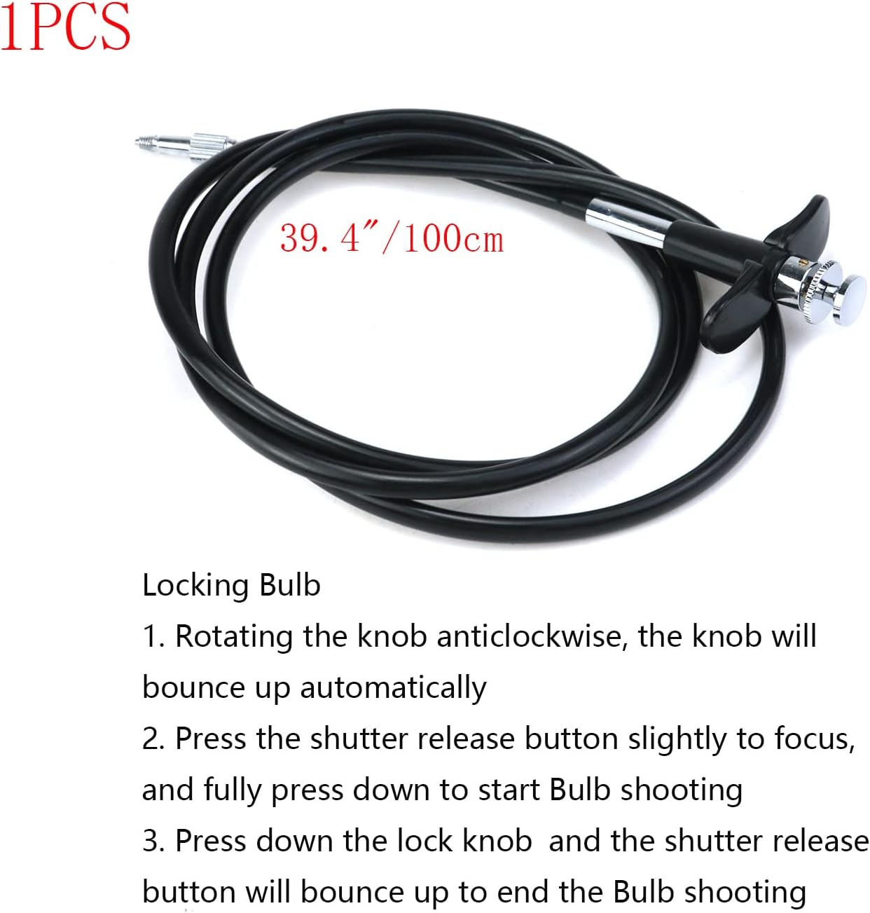 39.4"(100cm) Bulb-Lock Threaded Release Cable Vibration-free Black Shutter Release Cable Shutter Release Cable
