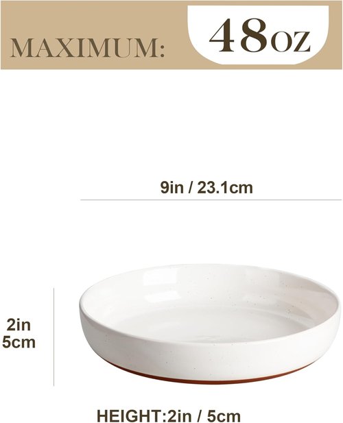 MALACASA 48 OZ Pasta Bowls Set of 4 - Large Ceramic Salad & Soup Bowls | Microwave & Dishwasher Safe, Khaki White