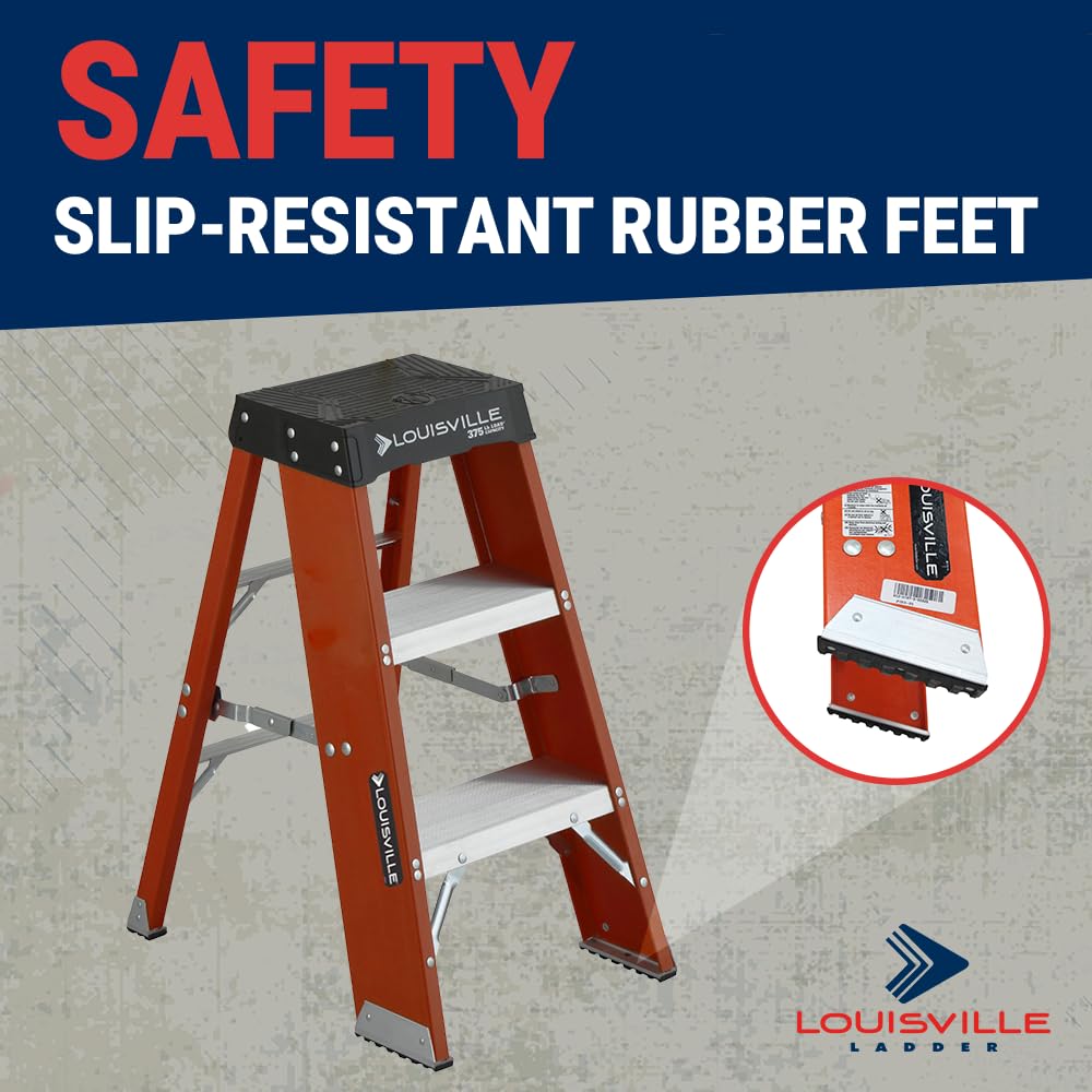 Louisville Ladder 2-Foot Fiberglass Step Stool Industrial, 375-Pound Load Capacity, Type IAA, FY8003