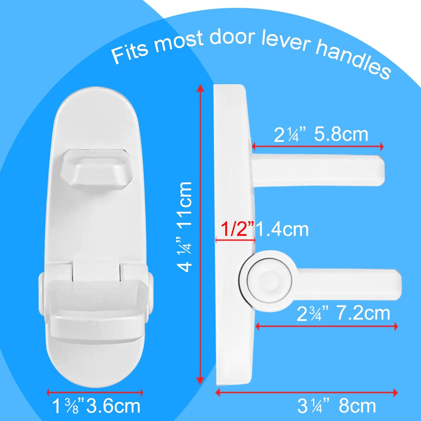 Childproof Door Lever Lock Baby safety locks for doors (4 Pack) Improved door safety for kids, 3M Adhesive No Drilling Child Safety Door Handle Lock. Simple Install, No Tools Needed (White, 4)
