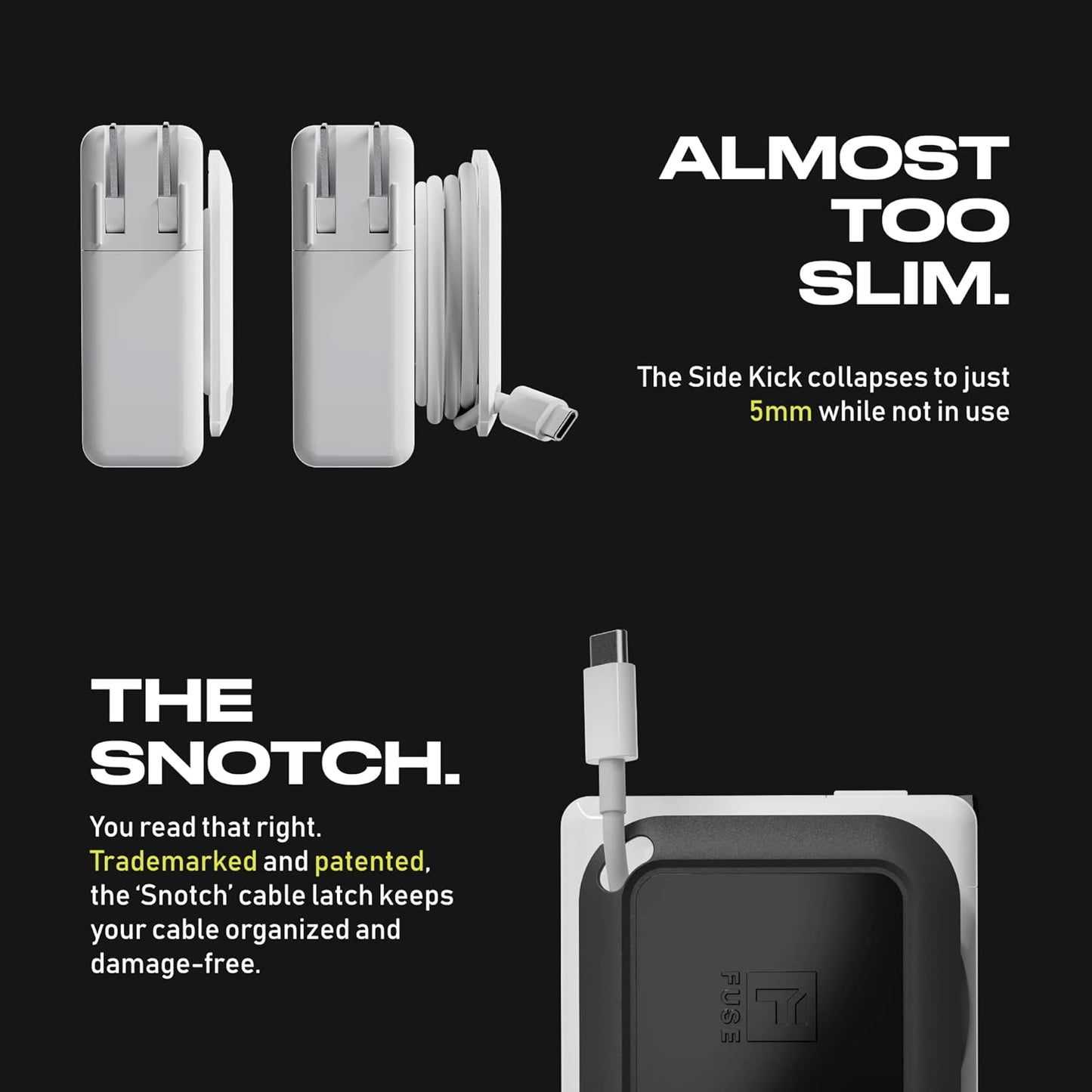 Fuse Reel The Side Kick Collapsible Charger Organizer and Travel Accessory,Usb-c, Compatible with MacBook and PC