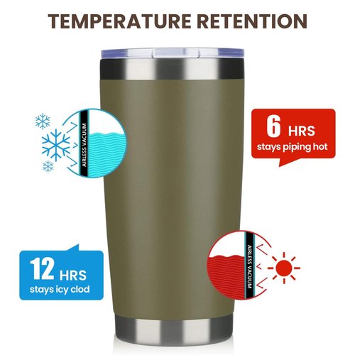 MEWAY 20oz Tumbler 12 Pack Double Wall Vacuum Insulated Travel Mug Bulk, Stainless Steel Tumblers with Lid and Straw, Durable Powder Coated Coffee Cups for Cold & Hot Drinks (Army Green, 12)