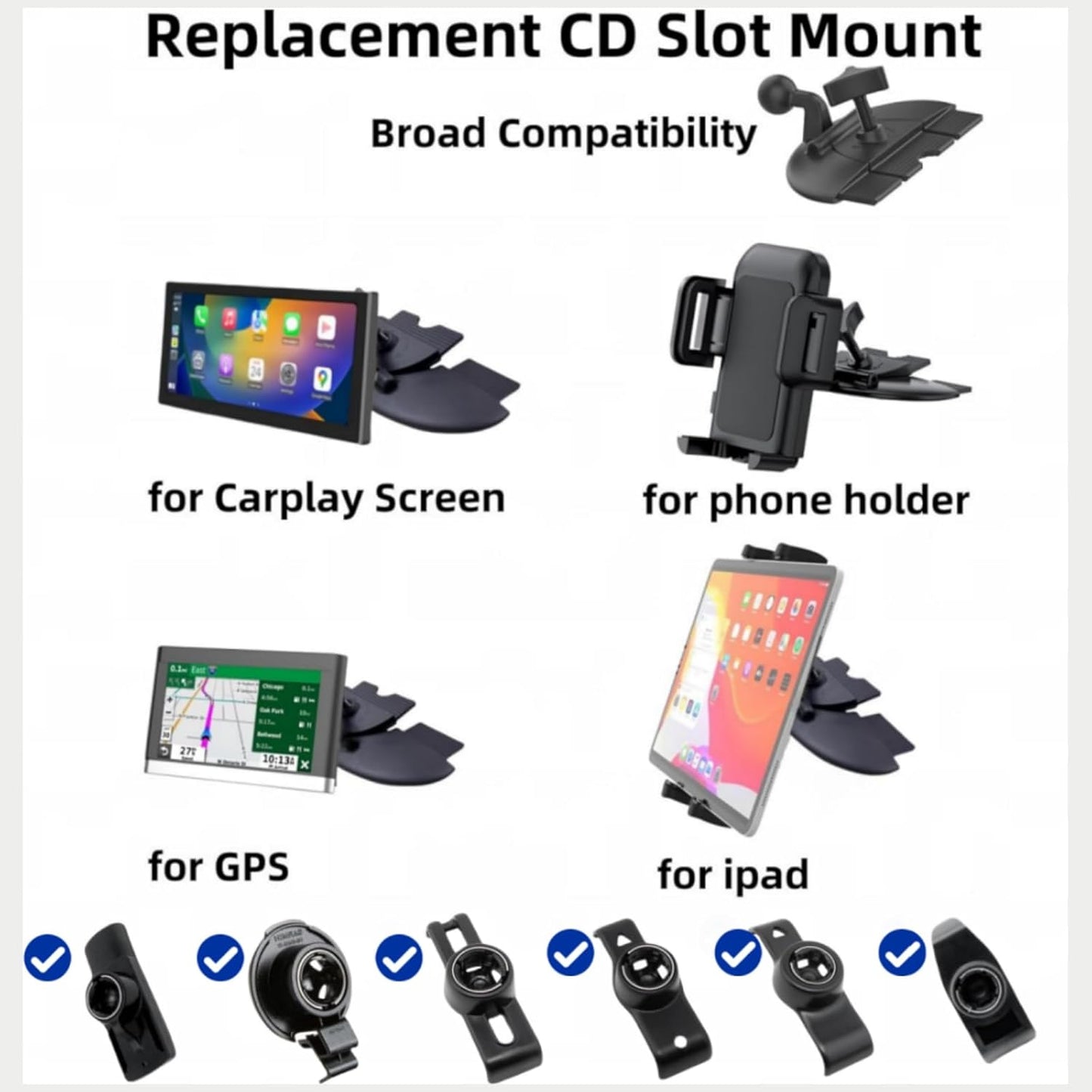 Epronic 17.2mm 7-10.26 inch Portable Car GPS Mount, Ball Adapter CD Slot for Phone Holder, Magnetic Mount, Compatible