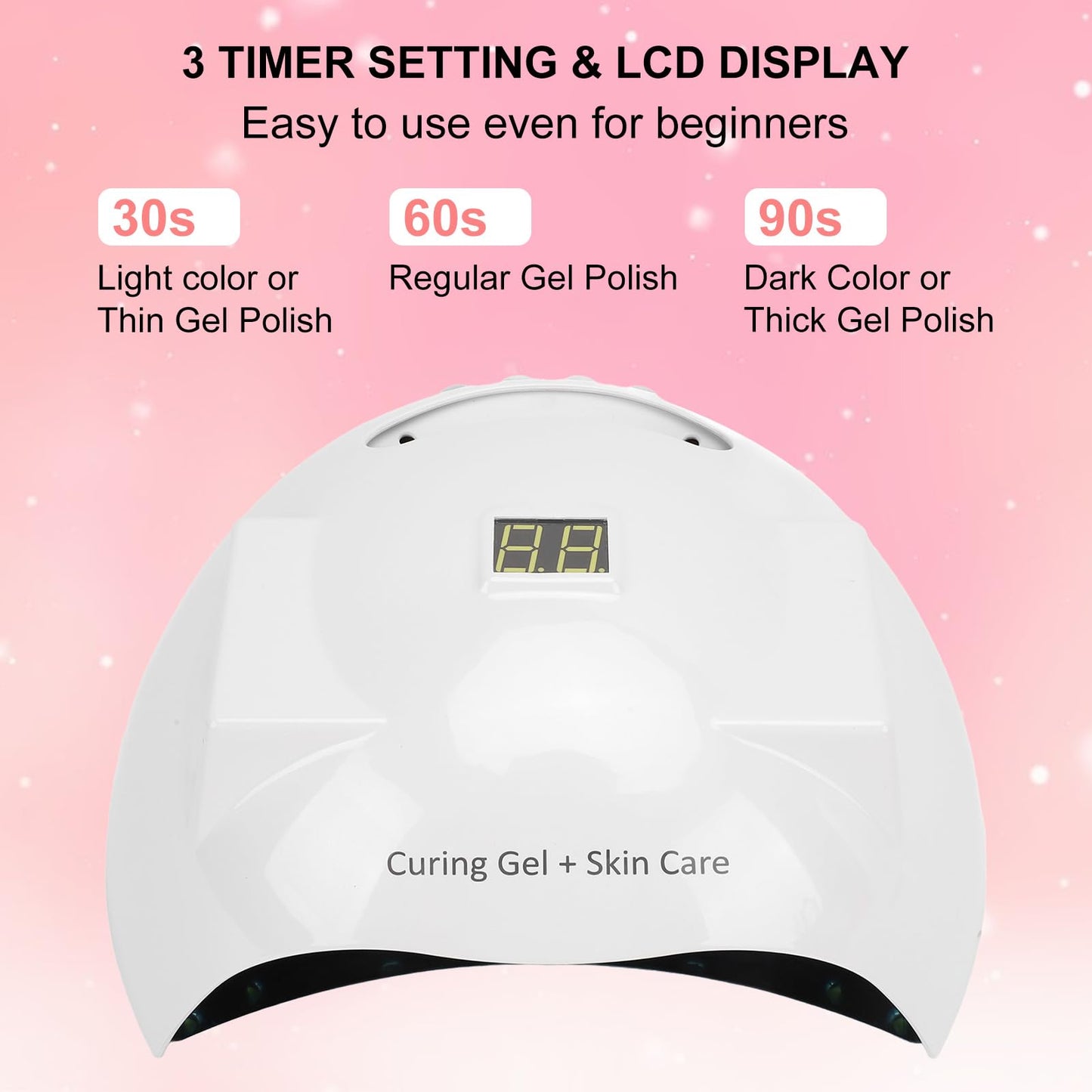 Yoidesu 66W LED Nail Lamp, Light for Gel Nails, 3 Timers Nail Lamp Professional Nail Light with Dual LED Light Source 51pcs Light Beads (US Plug 110‑230V)