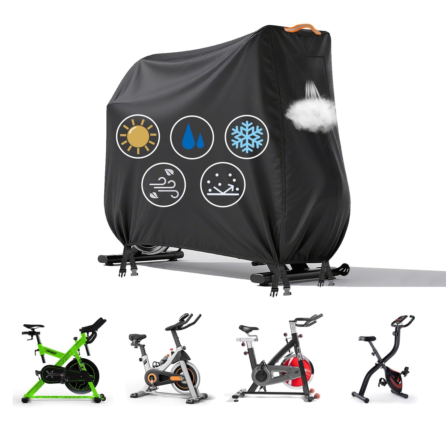AAOWEEY Stationary Bike Cover Waterproof Outdoor，Upright Exercise Bike Cover with Air Vent,Waterproof Strip,4 Windproof Buckles,All Weather Large Cover for Most Exercise Bike