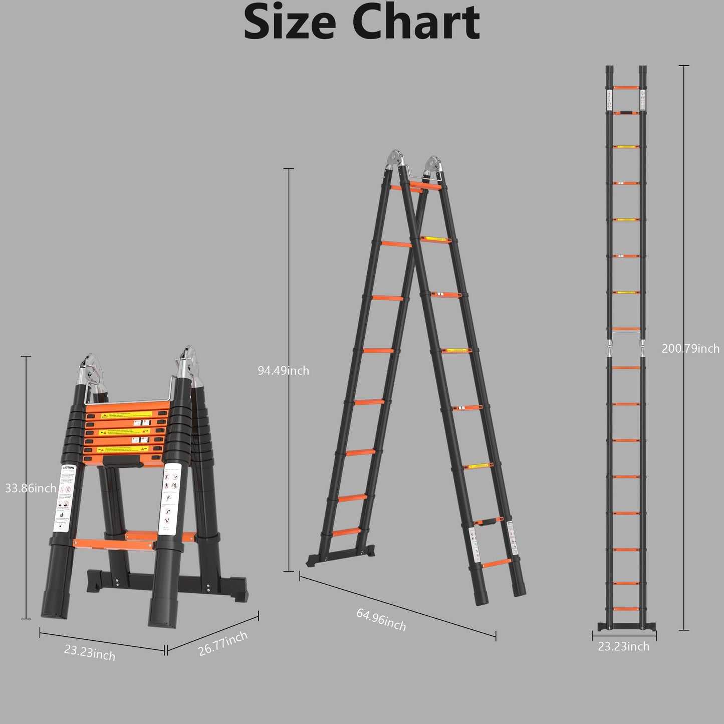 A-Frame Aluminum Telescopic Extension Ladder with Non-Slip Feet, 16.5FT Rv Telescope Foldable Extendable Compact Ladders for House Roof Travel Trailers, Adjustable Retractable, 330lbs Capacity