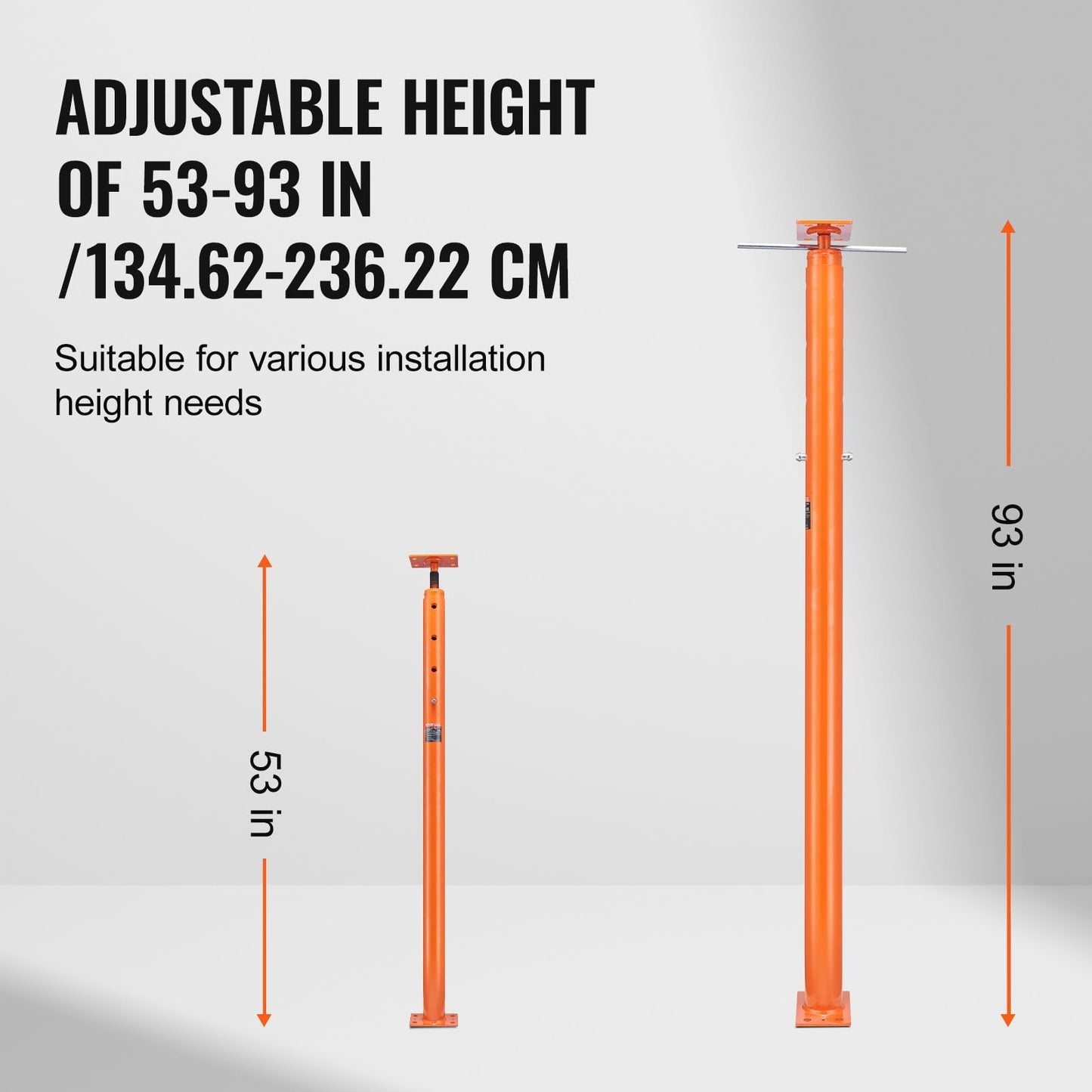 VEVOR House Floor Jack, 53"-93" Height Range, 18000 lbs Max Load Capacity, Adjustable Support Beam Basement Jack Post Pole for Leveling, Lift Support Steel Telescoping Jack Post for Temporary Support