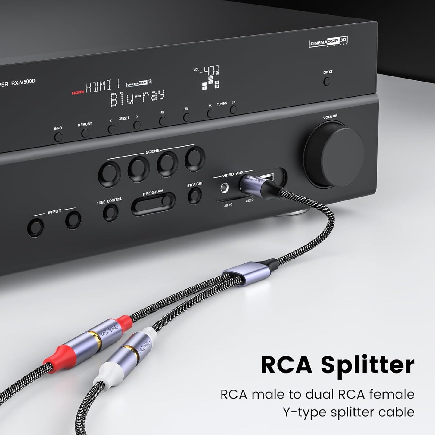1 2 Consoles(0.65ft/20cm) MOSWAG Male to Female RCA Splitter, RCA Y Splitter Cable Audio Video Splitter Adapter