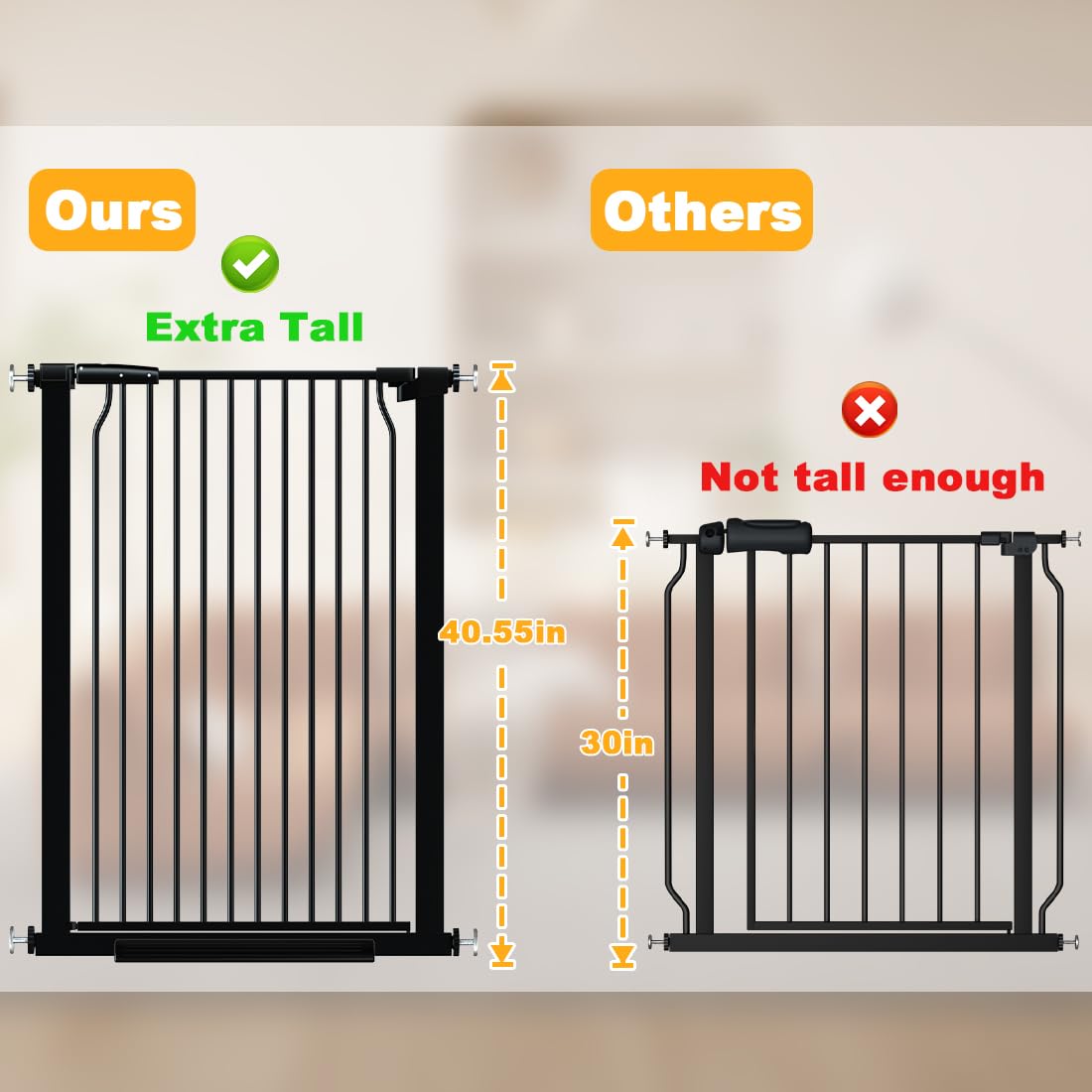 40.5" Extra Tall Cat Pet Gate 57.4-60.2" Wide Pressure Mounted Tall Pet Gate Easy Walk-Through Auto-Close Safety Baby Gate for Cats and Dogs for Indoor Stairs, Doorways, and Kitchen