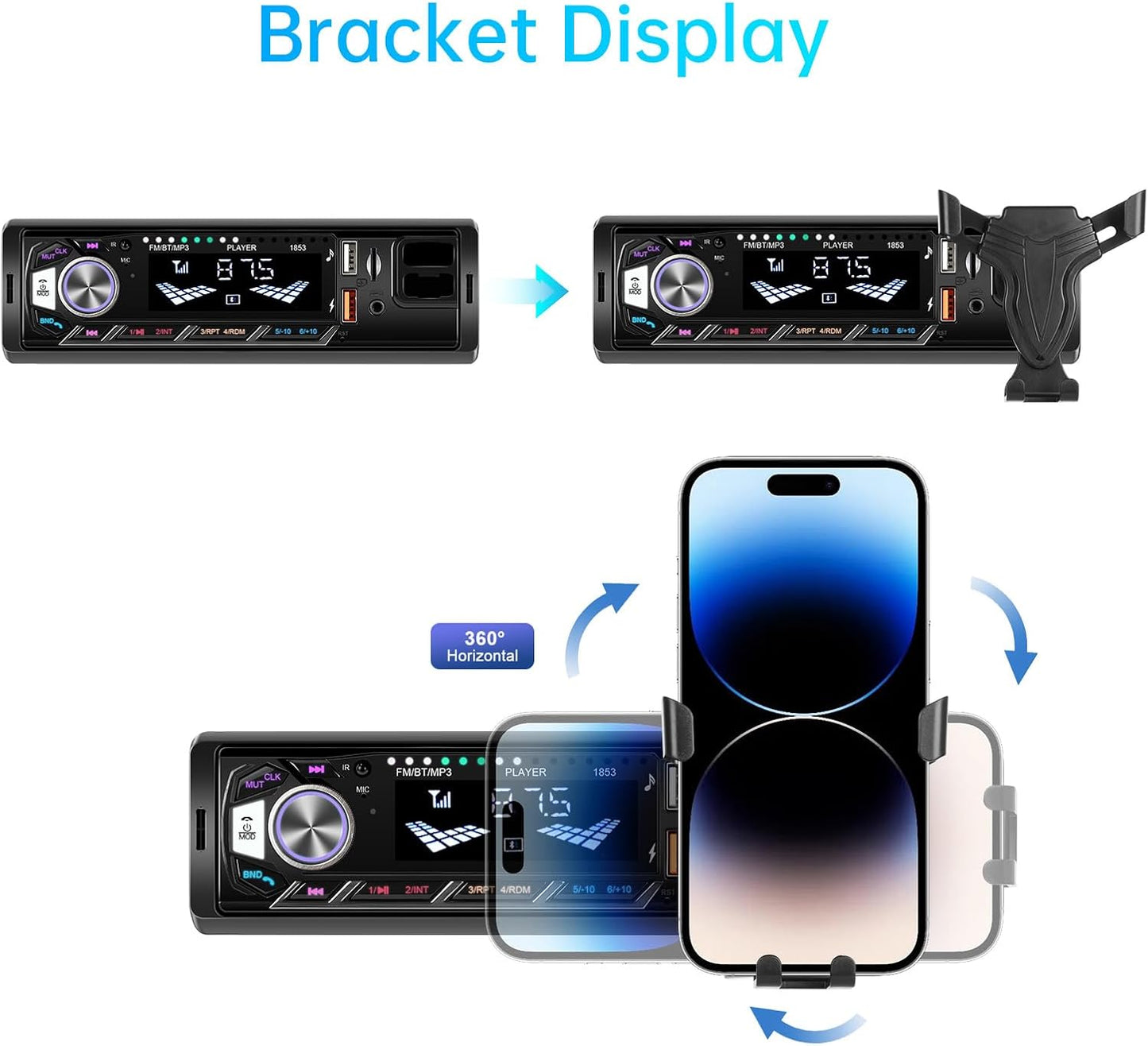 ePathChina MP3 Car Radio Stereo Receiver, Bluetooth Audio Single DIN Player, Support Handsfree, USB, TF, Aux-in, FM