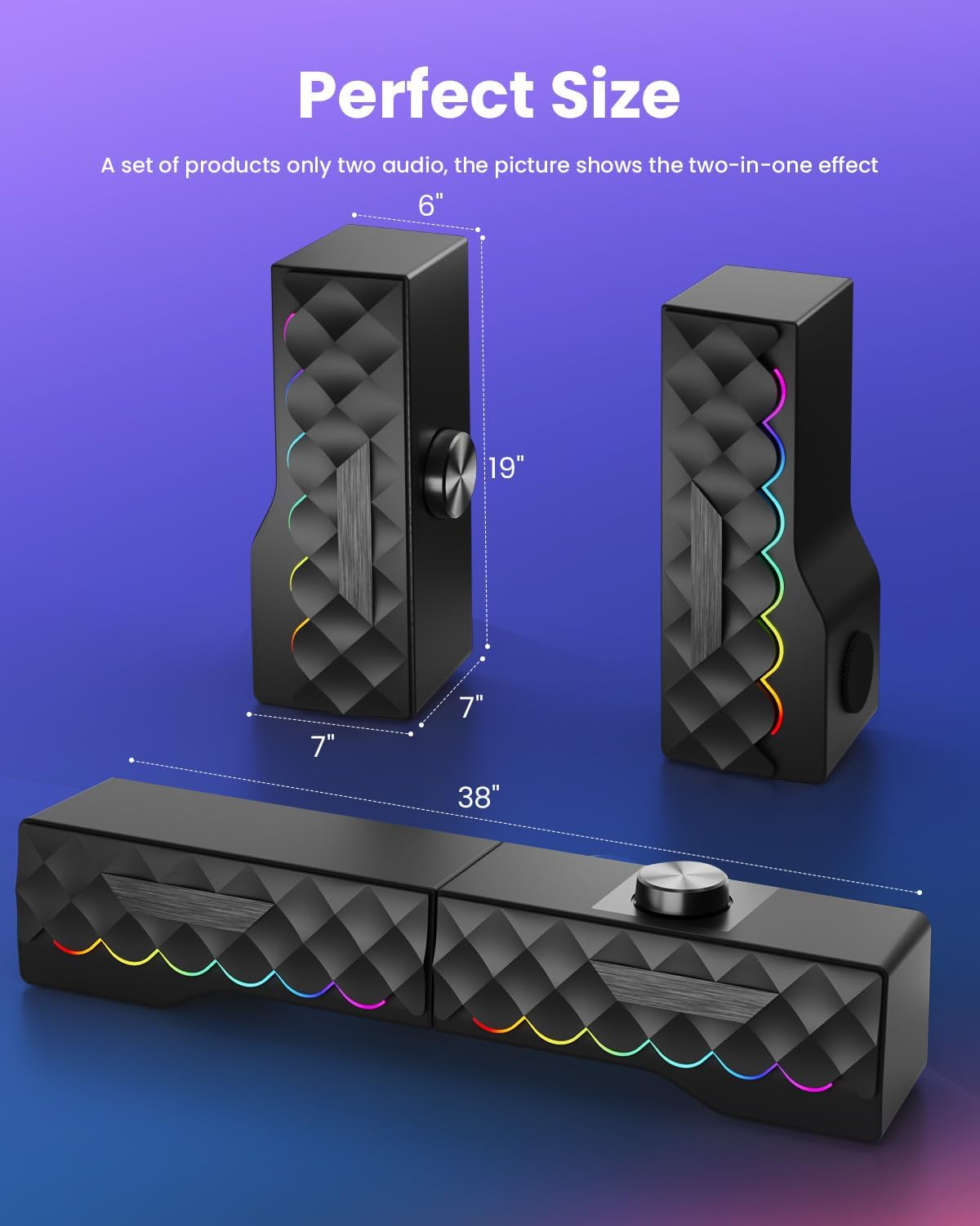 TONE JOY 2 1 PC Speakers - in Detachable Computer Speakers with LED for Dynamic and Cool Gaming - Gaming Speakers