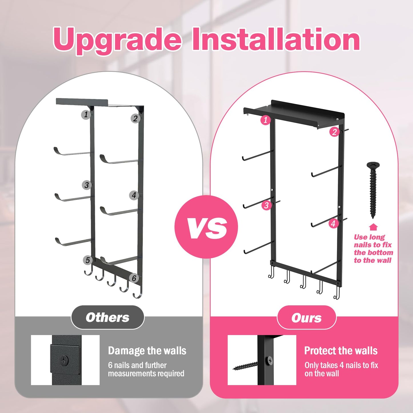 Inlisy Yoga Mat Holder Wall Mount, 4-Tier Iron Yoga Mat Rack Wall Mount Organizer, Heavy Duty Gym Wall Storage for Multiple Mats, Easy Install Space Saving