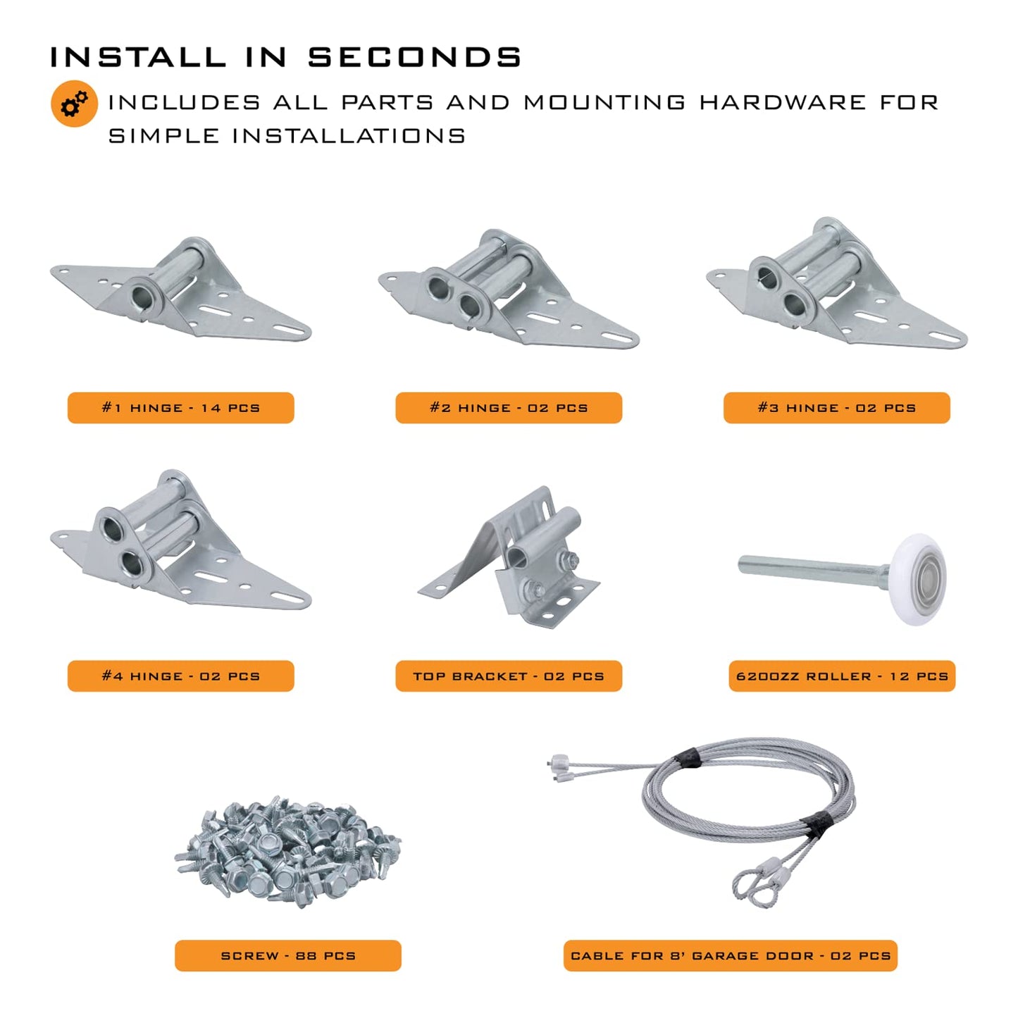 HardwareX supply Garage Door Hinge Roller Bracket Hardware Tune Up Kit (8' Height (16'x8' or 18'x8'))