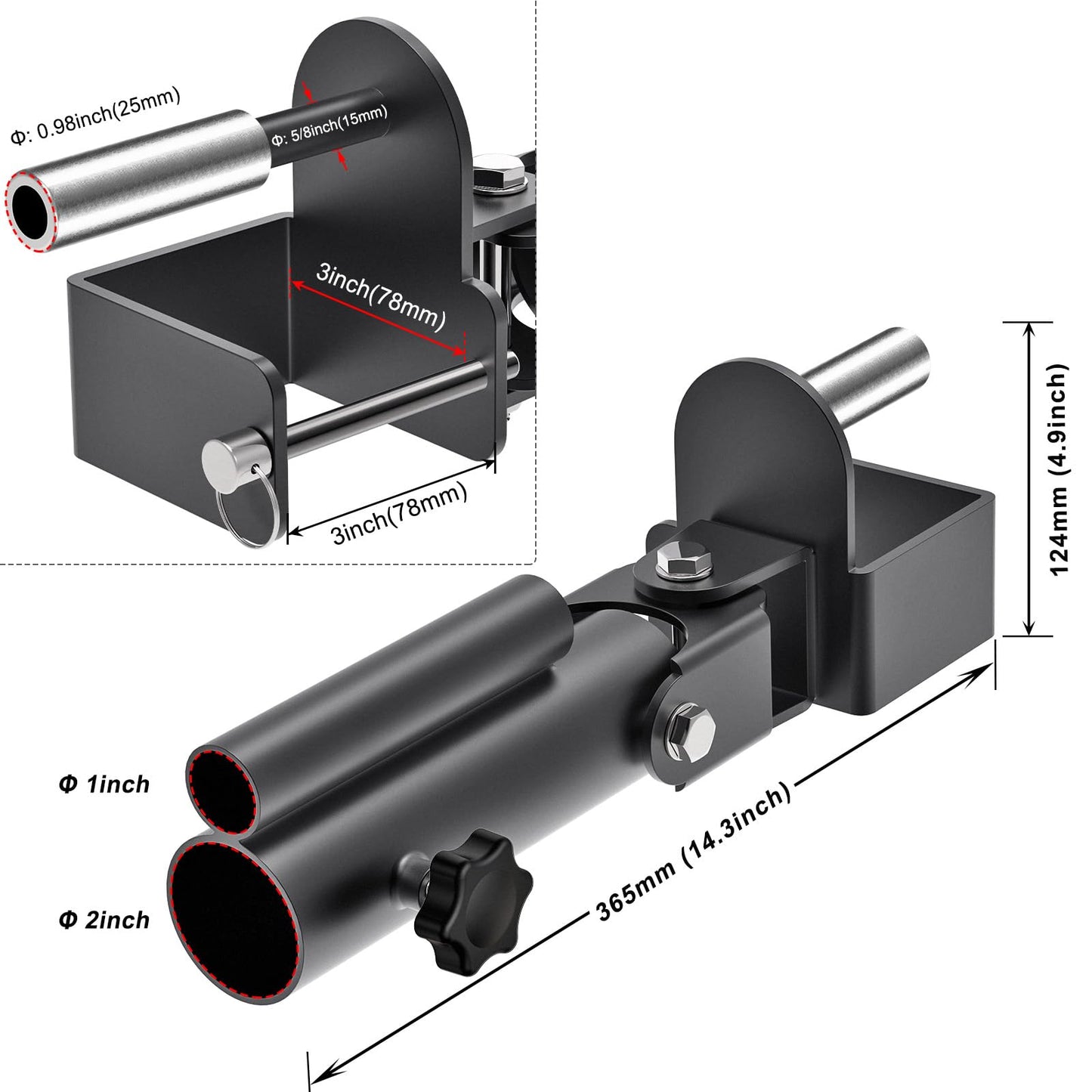 SELEWARE T Bar Row Landmine Attachment for 3" x 3" Power Rack with 5/8" or 1" Hole - Versatile Fit for 1" Standard Bar and 2" Olympic Bars, Free Swivel Heavy Duty Structure