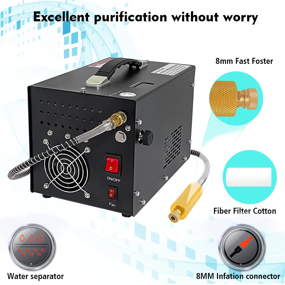 NUOGE Portable Air Compressor, 300W Electric, 4500 PSI Max Pressure, 40 Amp, Metal Construction, 60cm Hose