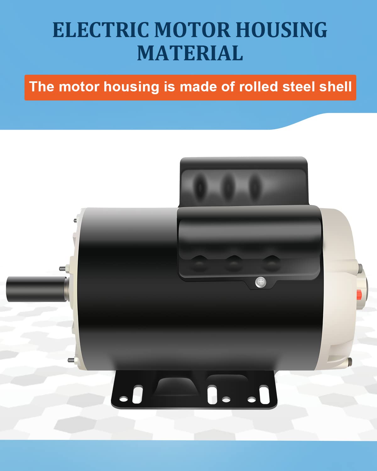 5 HP Air Compressor Motor Single Phase Electric Motor, 7/8" Shaft Diameter, CCW 60HZ, 3450RPM, 208V-230V