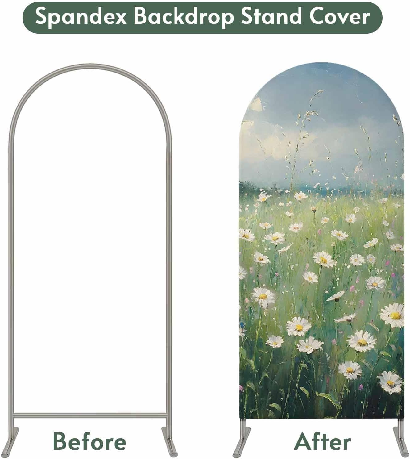 Jnbasdffb 6.6 Spring Floral Wedding Arch Cover,Stretchy Spandex Arch Backdrop Stand Covers FT,Whit Green Flowers Modern