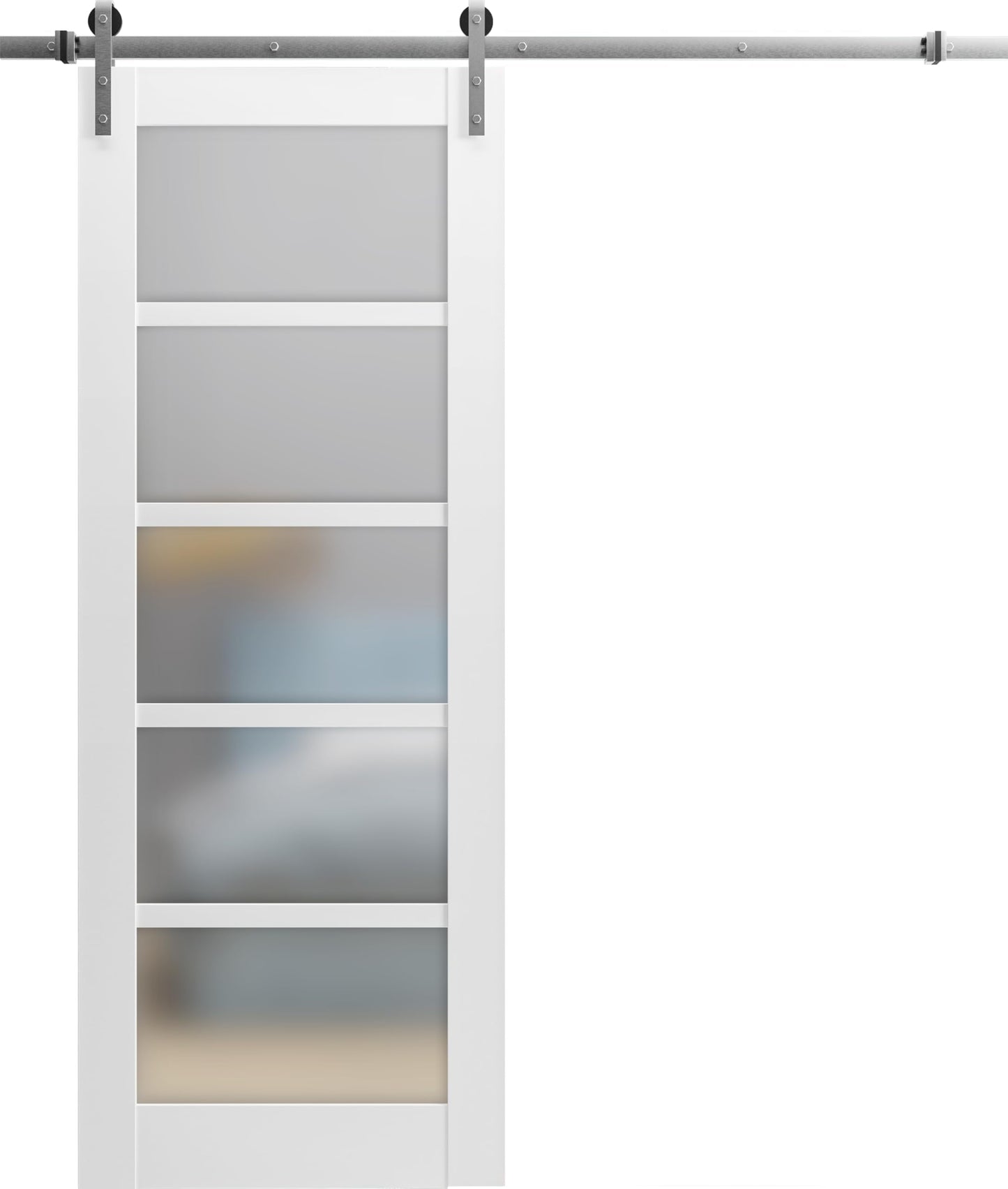 SARTODOORS Quadro 4002 | Interior Single Sliding barn Door with Frosted Glass, MDF, 28x84, White, Modern Style | Hardware Included