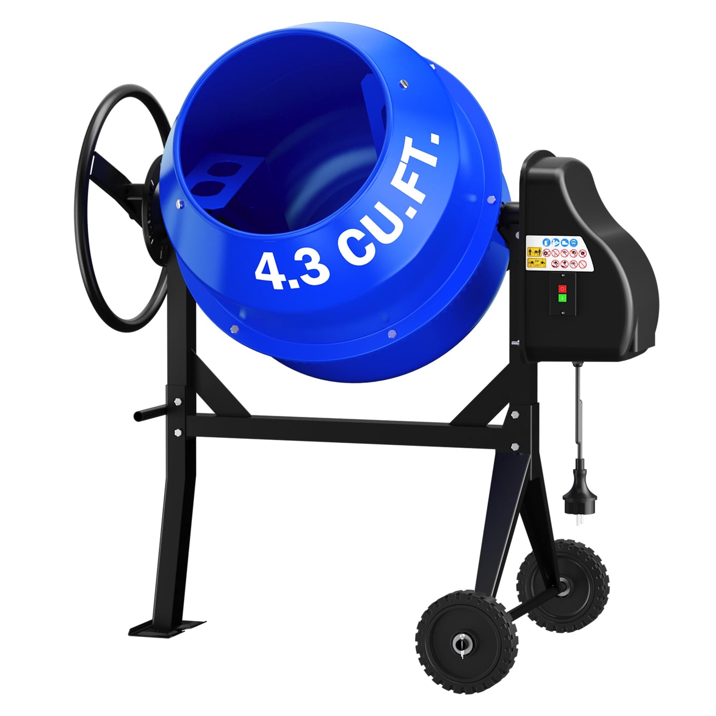 BSMTEK Electric Cement Mixer, 4.3 Cubic Ft. 450W Portable Concrete Mixer Machine with Stand And Wheels for Stucco, Mortar, Seeds, Blue-2026 Upgraded