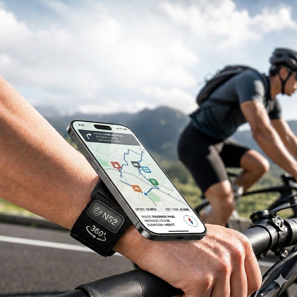 Magnetic Sport Wristband Phone Holder with HD Mirror & N52 Magnet, 360° Rotate Detachable Running Armband for iPhone 17 16 15 14 13 12 Pro Max, Galaxy Sports Wrist Forearm Mount for Gym Cycling