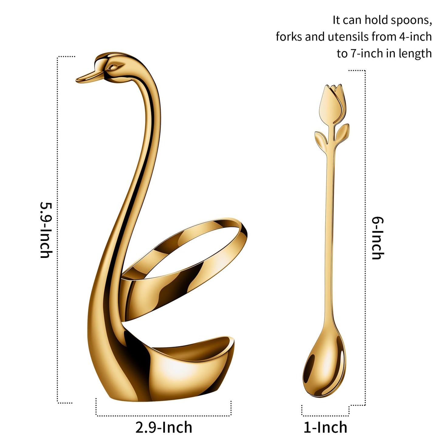SGVRPVZ Gold Small Coffee Spoon Holder Set,Swan Base With 12 Pcs Demitasse Espresso Spoons Set,6" Mini Tulip/Rose Dessert Spoon,Stainless Steel Tea Spoons