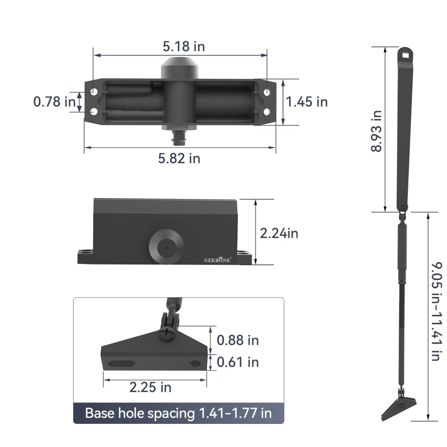 GEKRONE Automatic Door Closer Heavy Duty Fire Prevention Spring Hydraulic Aluminum Alloy Surface Mounted Residential Commercial Grade Door Closer Adjustable Speed Door Weights 55-99 Lbs Size1-Black