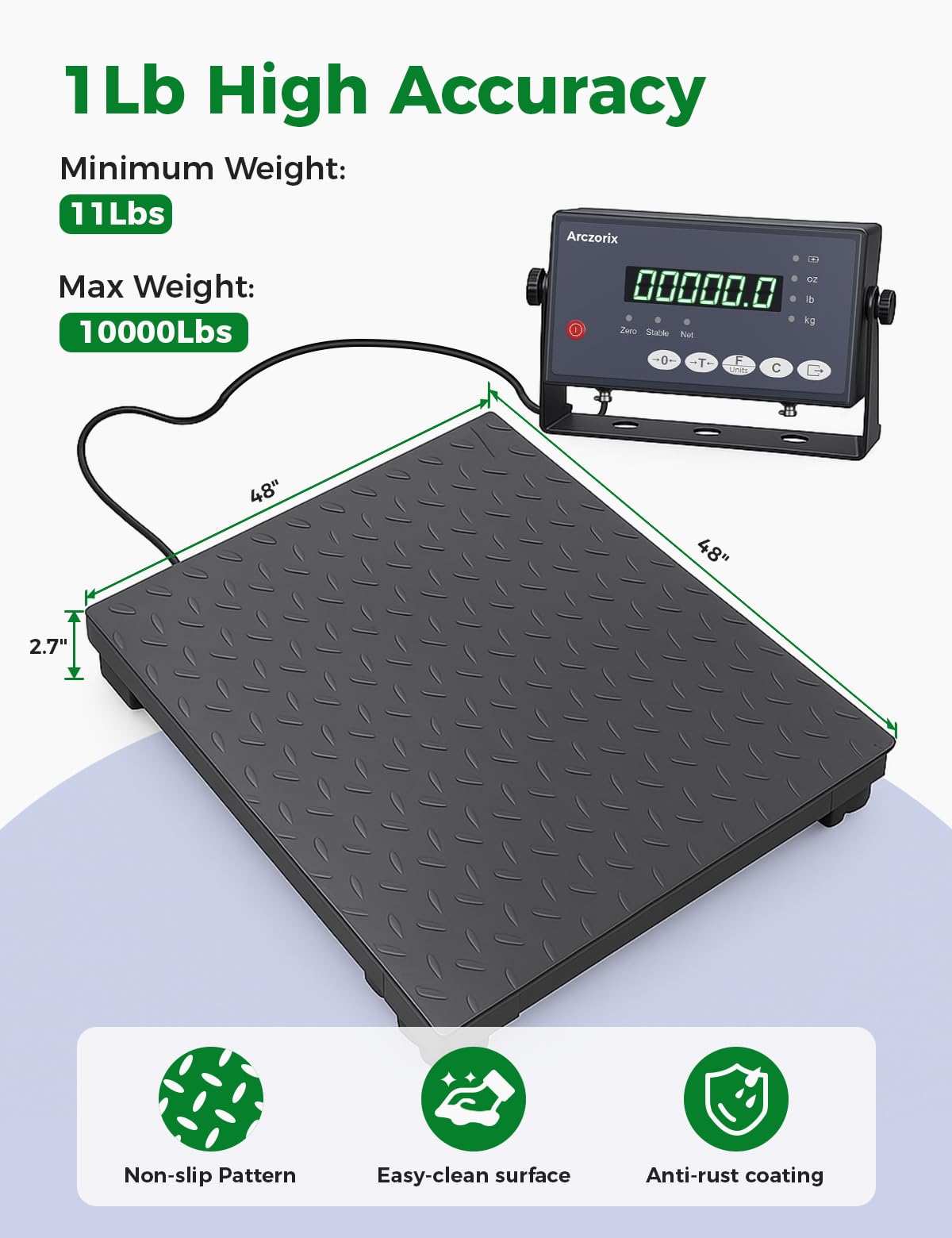 36"x36" 5000Lbs Arczorix Industrial Floor Scale, Precision Pallet Scale with Digital Indicator, Heavy Duty Weighing Scale for Floor Bench Office Weight Weighing