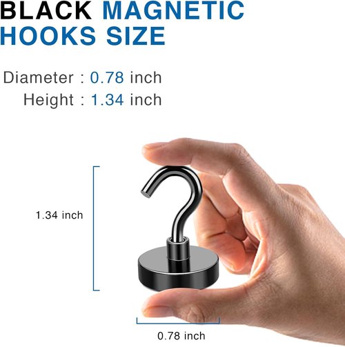 LOVIMAG Magnetic Hooks - Heavy Duty 50lbs+ Strength | 12 Pack Black Magnets for Home & Travel