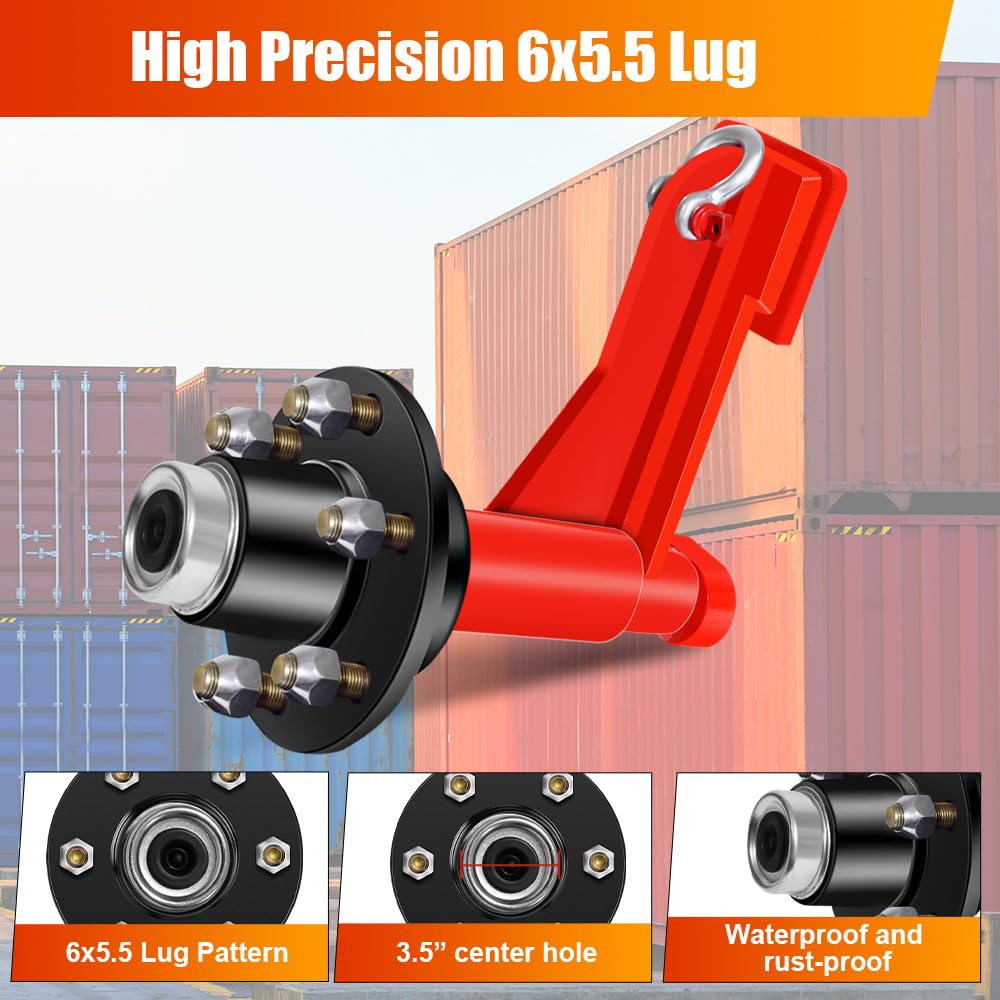 Upgrade 2Pack Shipping Container Wheel 6-Lug Kit, 6x5.5 Lug, Heavy Duty Shipping Container Axle, Shipping Container Accessory with Ratchet Strap for Moving 20ft - 40ft Containers Quickly and Safely
