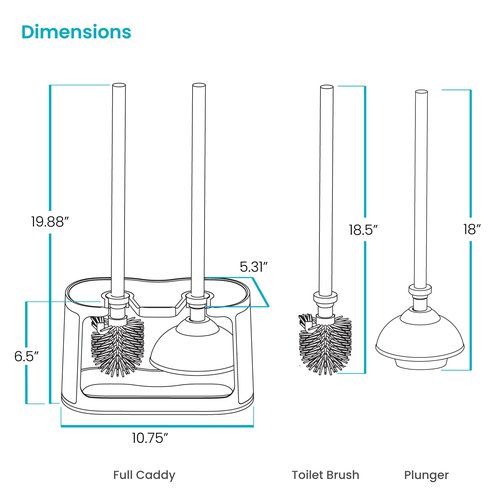 Home Zone Living Toilet Brush and Plunger Set with Stainless Steel Dual Base and Corner Brush, 2-in-1 Bathroom Cleaning Tool