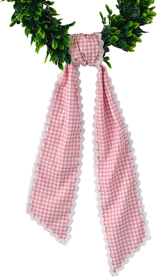 DYSHAYEN Wreath Sash - Canvas RIC Rac Trim for Front Door | Pink Gingham with White Trim