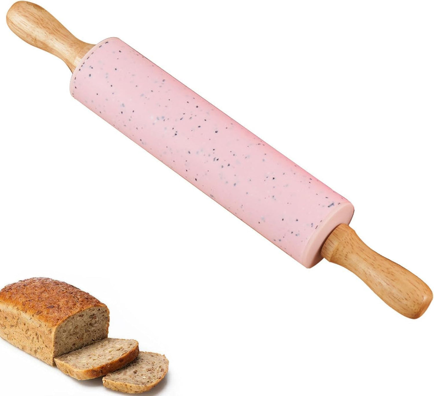 Skiennix Silicone Rolling Pin - 15-Inch Non-Stick Pastry Dough Roller with Wooden Handle | Ideal for Baking Cookies and Dumplings