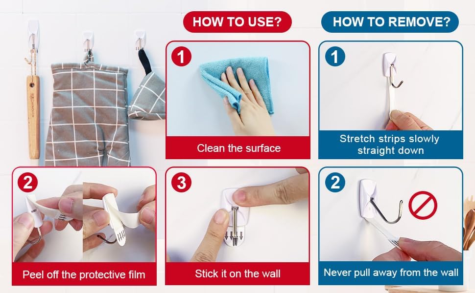 Skiennix Adhesive Wall Hooks - Heavy Duty Variety Pack with 20 Strips | No Damage, Ideal for Outdoor Use, Keys & More