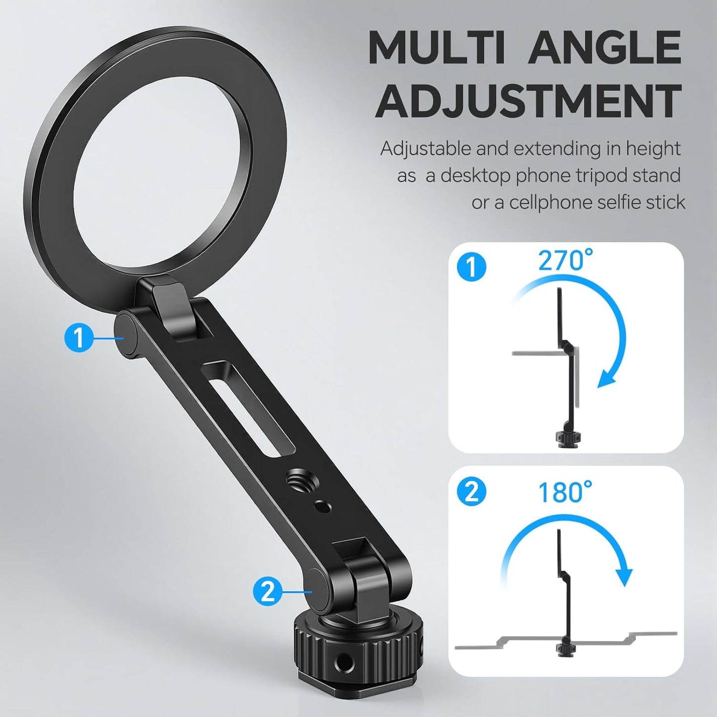DAUEULITE 17/16/15, PM-10 Magnetic Metal Phone Mount with Cold Shoe Mount, Adjustable Rotatable Phone Tripod Holder