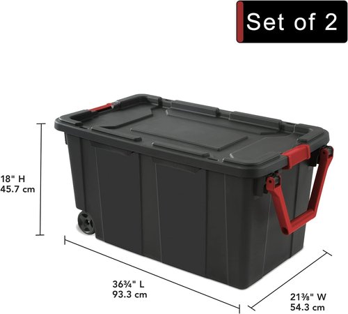 Heavy-Duty Plastic Storage Bins by [Brand Name] - 40 Gallon Capacity, Stackable with Durable Lids & Secure Latching Buckles | 2 Pack for Garage Organization