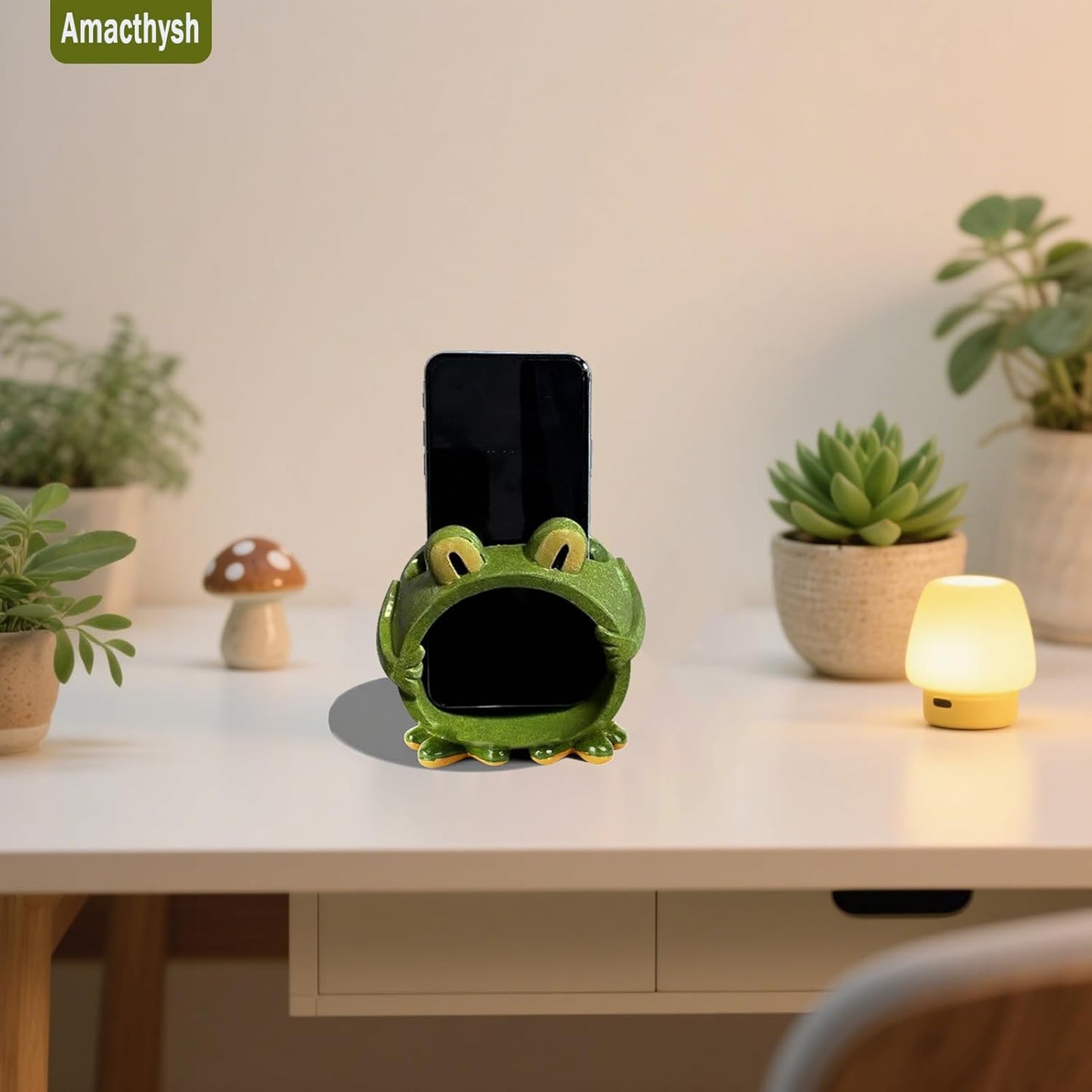 Amacthysh Cell Phone Stand with Sound Amplifier,Frog Amplifying Phone Speaker, Ceramic Desktop Cell Phone Speaker