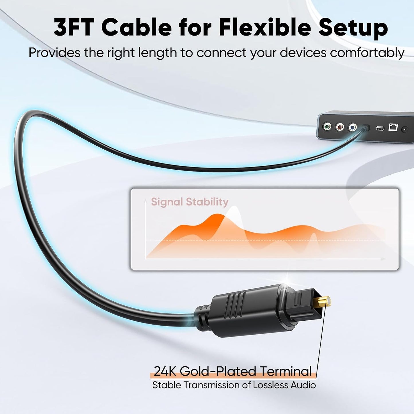 3 PS4 Digital Optical Audio Cable Feet, Spdif Fiber Optic Short Cord, Toslink for Soundbar TV Xbox Home Cinema