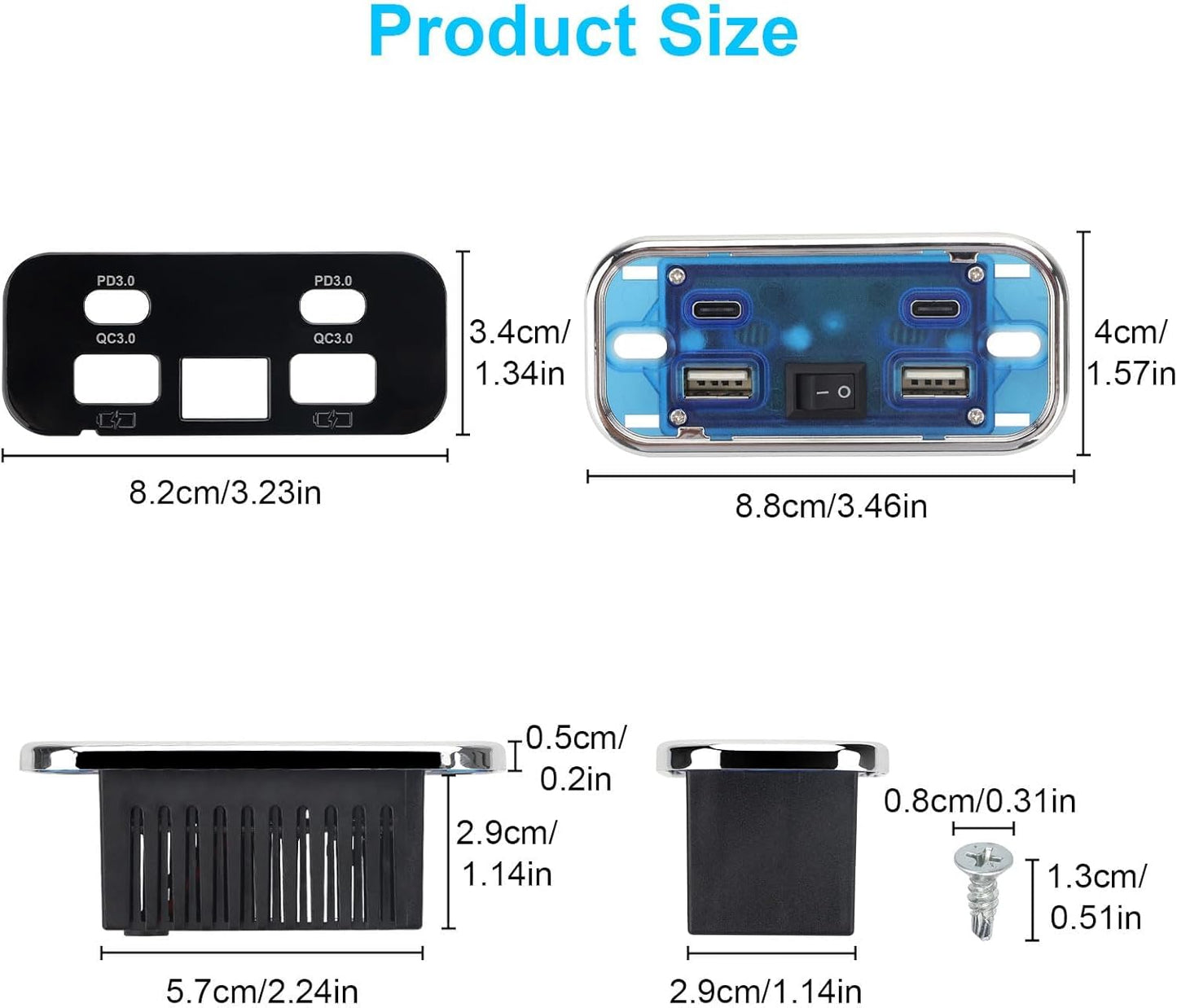 76W 18W 20W PD3.0 12V/24V Linkstyle RV USB Outlet, Dual USB-A & Dual Ports, Power Outlet Panel with Switch for Car