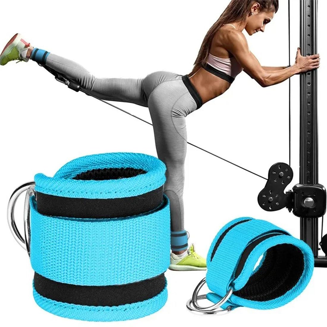 EastyGold Ankle Straps Ankle Resistance Bands Wrist Cuffs Padded Straps Adjustable Fitness Glute Kickback D-Ring for Cable Machine Gym Foot Leg Training Brace Support 1 Pair (Azure)
