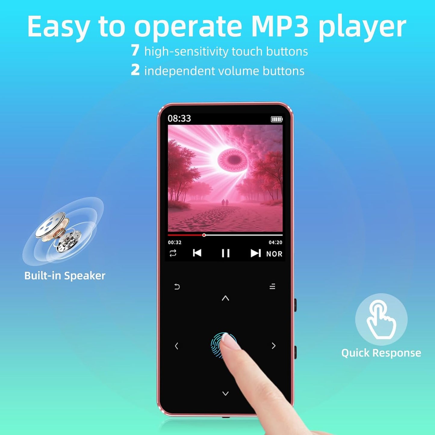 CONODO Mp3 128GB Mp3 32GB Player Bluetooth with Speaker,HiFi Sound Music Player with Bluetooth,FM Radio, Recorder