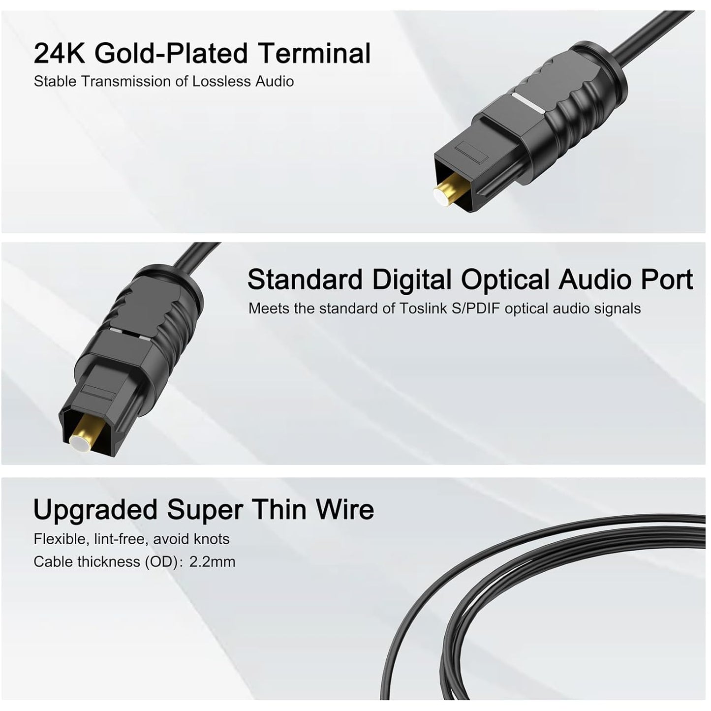 35 PS4 Optical Audio Cable feet, Digital Audio Optical Cable Ultra-Thin Cord, Toslink SPDIF Fiber Optic Cable