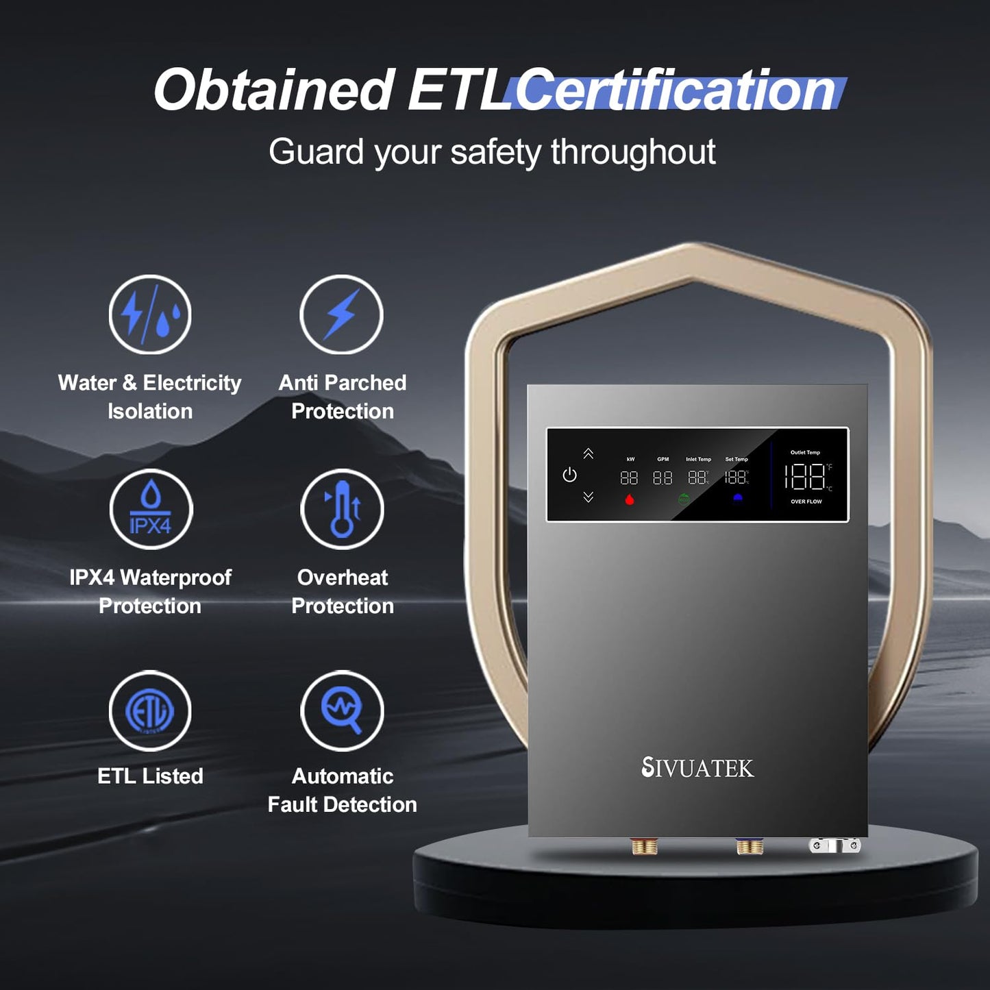 18kW Tankless Water Heater Electric 240V SIVUATEK, Self-Modulating Power for Optimal Efficiency, On Demand Instant Hot Water for Whole House, LED Display, ETL Certified