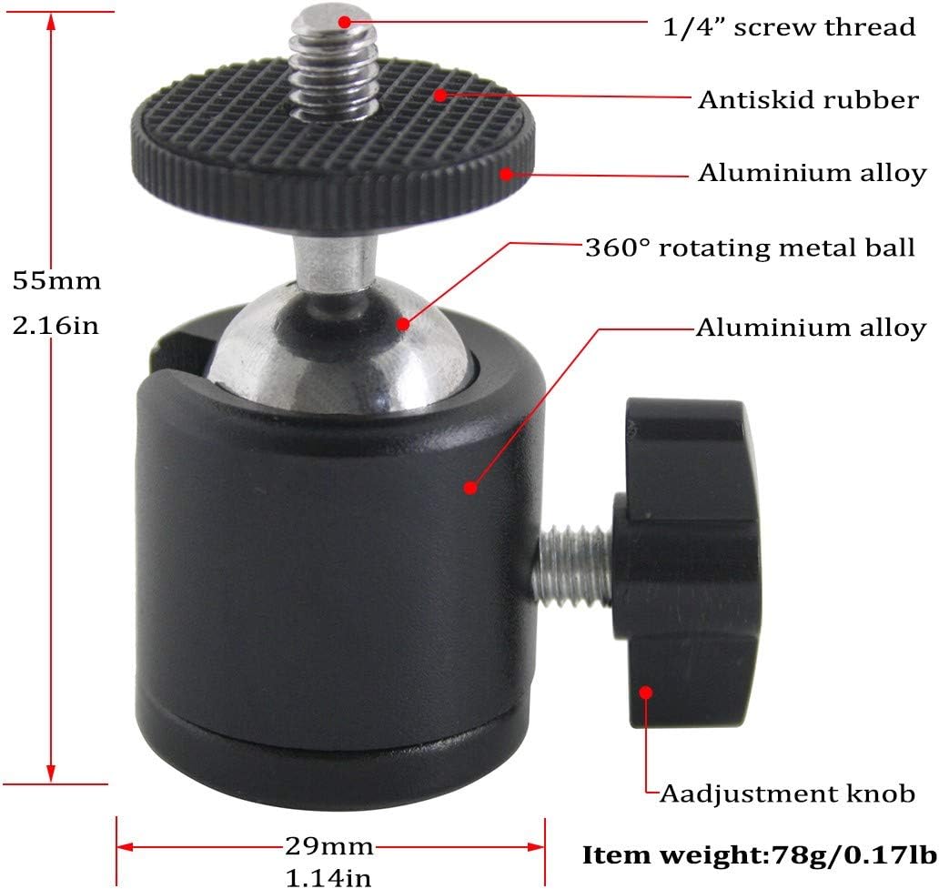 EXMAX 360 1/4 2 Pack Degree Swivel Mini Tripod Ball Head with Screw Thread Base for DSLR Camera Camcorder LED Light