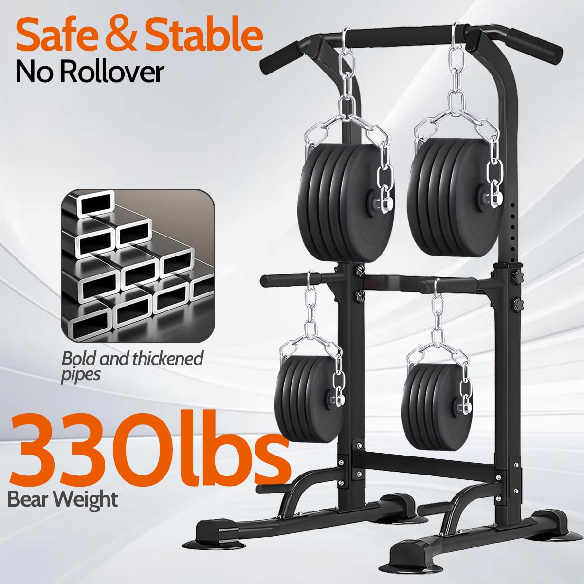 Power Tower Pull Up Dip Station Adjustable Height Multifunctional Home Strength Training Fitness Exercise Equipment, Simple Installation