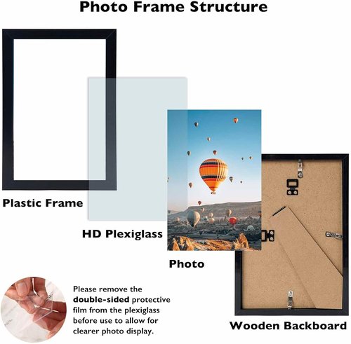 JCJMY 8x13 Picture Frame - Black Wall & Tabletop Display | Shatter-Resistant Plexiglass, Versatile Mounting Options
