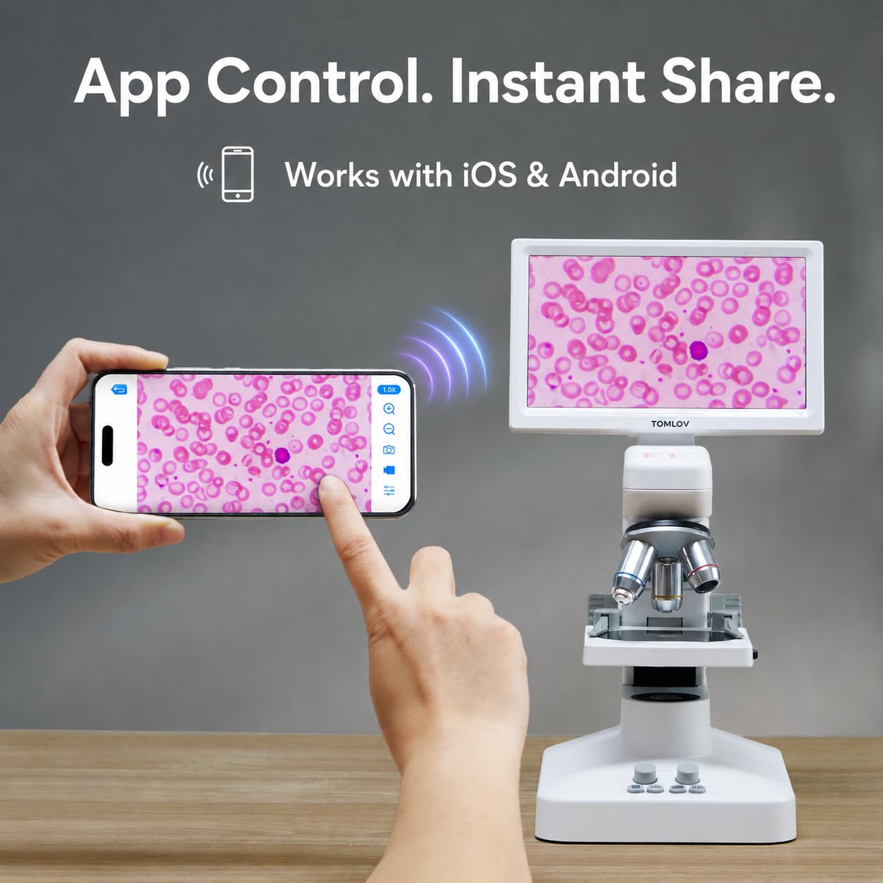 TOMLOV DM301 Pro Microscope for Kids Adults Students, Digital Microscope with 7" Screen, USB & HDMI Output, Wireless Biological Educational Science Scope Camera with Slides Kits for Classroom Home Lab